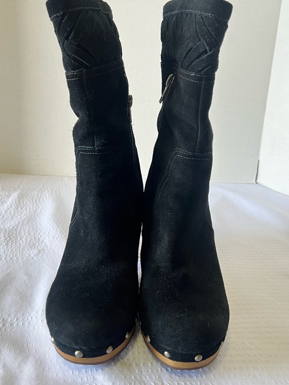 UGG Black Suede Mid-Calf Heeled Clog Boots